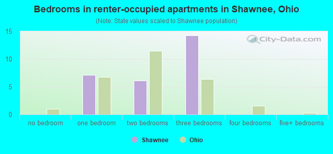 Bedrooms in renter-occupied apartments in Shawnee, Ohio