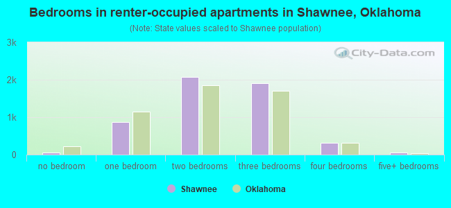 Bedrooms in renter-occupied apartments in Shawnee, Oklahoma