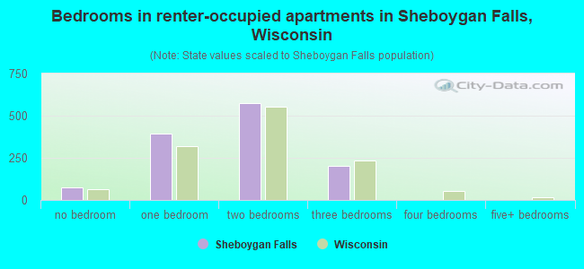 Bedrooms in renter-occupied apartments in Sheboygan Falls, Wisconsin