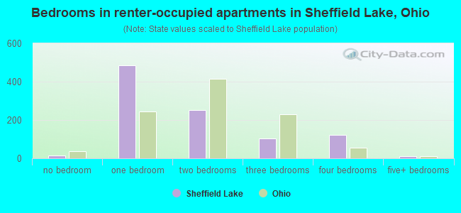 Bedrooms in renter-occupied apartments in Sheffield Lake, Ohio