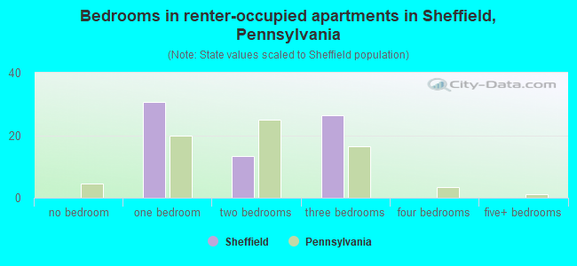 Bedrooms in renter-occupied apartments in Sheffield, Pennsylvania