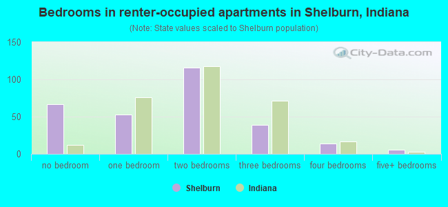 Bedrooms in renter-occupied apartments in Shelburn, Indiana