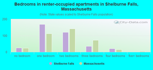 Bedrooms in renter-occupied apartments in Shelburne Falls, Massachusetts