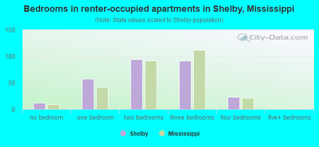 Bedrooms in renter-occupied apartments in Shelby, Mississippi
