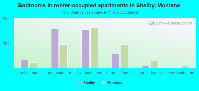 Bedrooms in renter-occupied apartments in Shelby, Montana