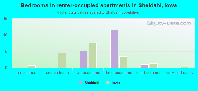Bedrooms in renter-occupied apartments in Sheldahl, Iowa