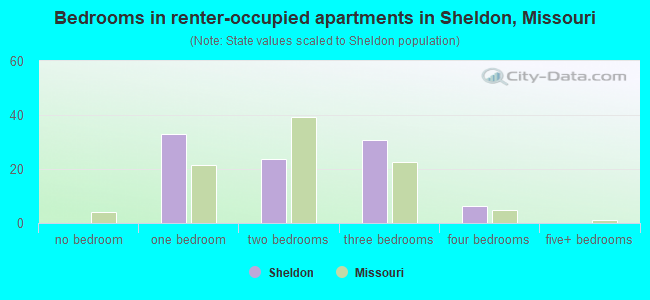 Bedrooms in renter-occupied apartments in Sheldon, Missouri
