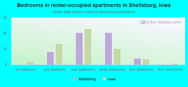 Bedrooms in renter-occupied apartments in Shellsburg, Iowa