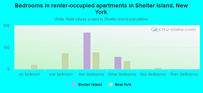 Bedrooms in renter-occupied apartments in Shelter Island, New York