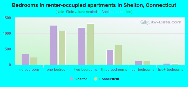 Bedrooms in renter-occupied apartments in Shelton, Connecticut