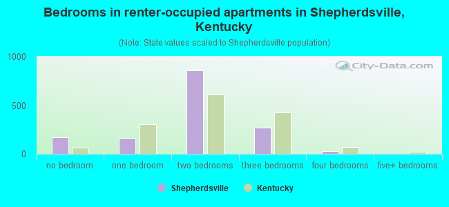 Bedrooms in renter-occupied apartments in Shepherdsville, Kentucky