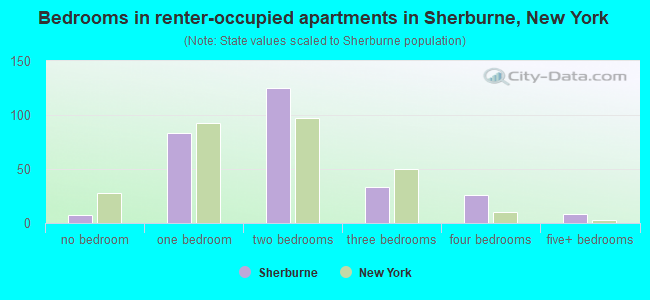 Bedrooms in renter-occupied apartments in Sherburne, New York