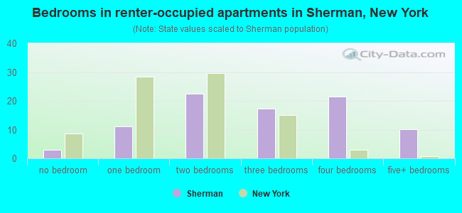 Bedrooms in renter-occupied apartments in Sherman, New York
