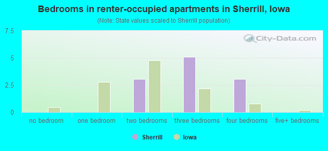 Bedrooms in renter-occupied apartments in Sherrill, Iowa