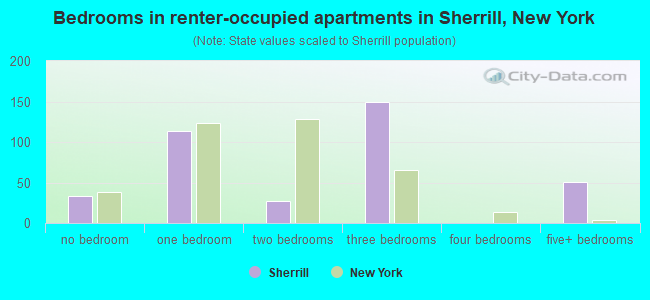Bedrooms in renter-occupied apartments in Sherrill, New York