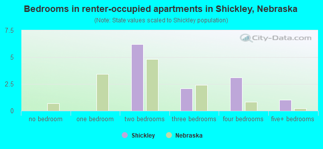 Bedrooms in renter-occupied apartments in Shickley, Nebraska