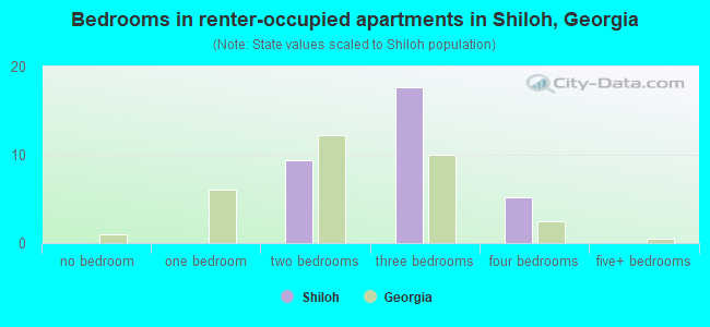 Bedrooms in renter-occupied apartments in Shiloh, Georgia
