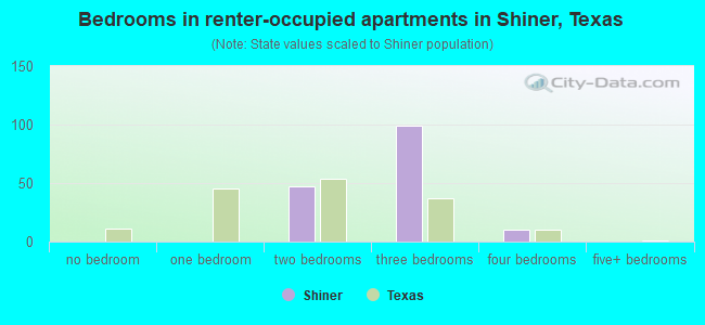 Bedrooms in renter-occupied apartments in Shiner, Texas