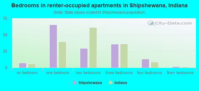 Bedrooms in renter-occupied apartments in Shipshewana, Indiana