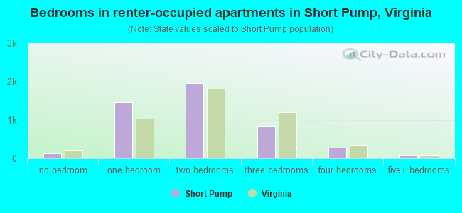 Bedrooms in renter-occupied apartments in Short Pump, Virginia