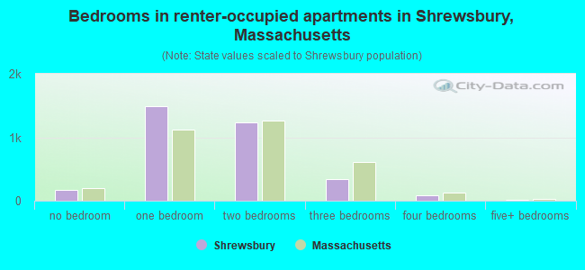 Bedrooms in renter-occupied apartments in Shrewsbury, Massachusetts