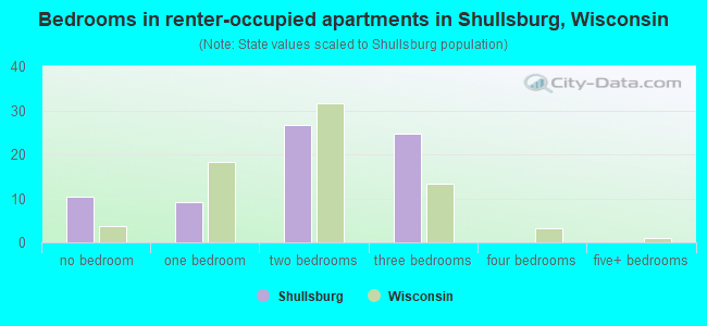 Bedrooms in renter-occupied apartments in Shullsburg, Wisconsin