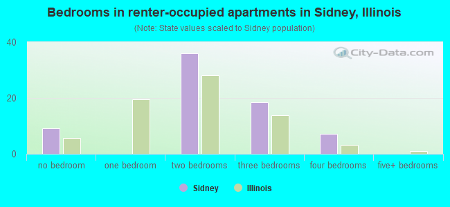 Bedrooms in renter-occupied apartments in Sidney, Illinois