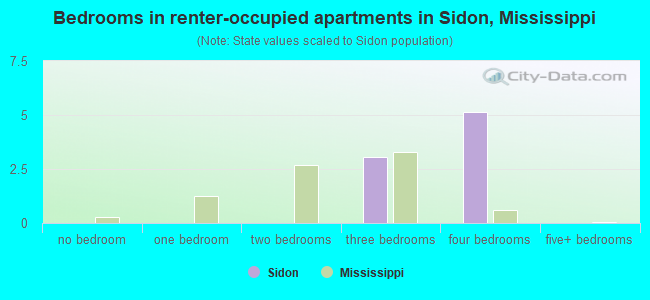 Bedrooms in renter-occupied apartments in Sidon, Mississippi