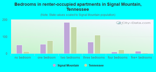 Bedrooms in renter-occupied apartments in Signal Mountain, Tennessee
