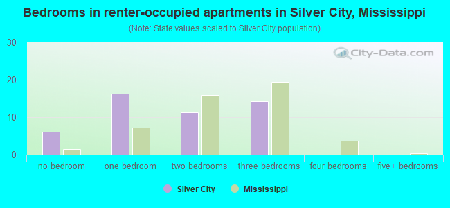 Bedrooms in renter-occupied apartments in Silver City, Mississippi