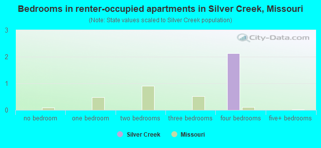 Bedrooms in renter-occupied apartments in Silver Creek, Missouri
