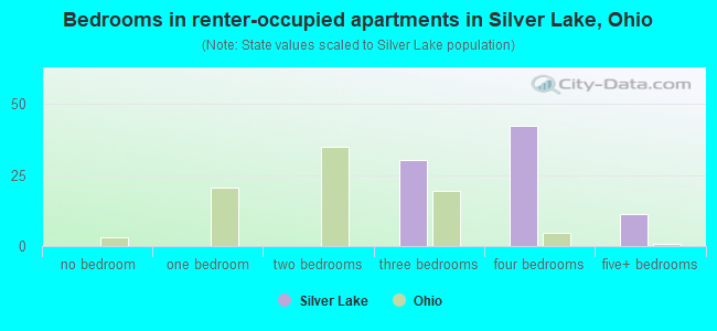 Bedrooms in renter-occupied apartments in Silver Lake, Ohio