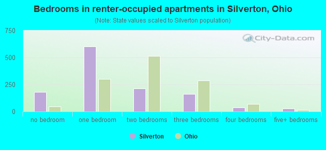 Bedrooms in renter-occupied apartments in Silverton, Ohio