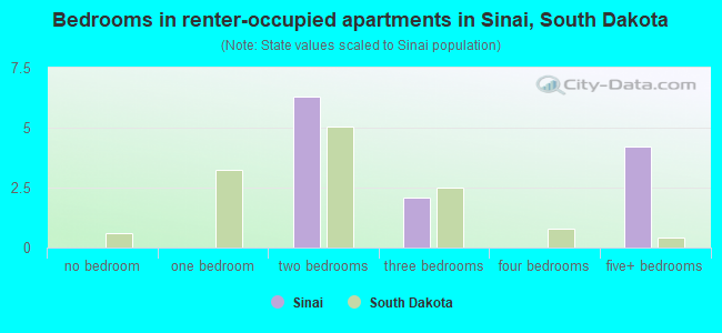 Bedrooms in renter-occupied apartments in Sinai, South Dakota