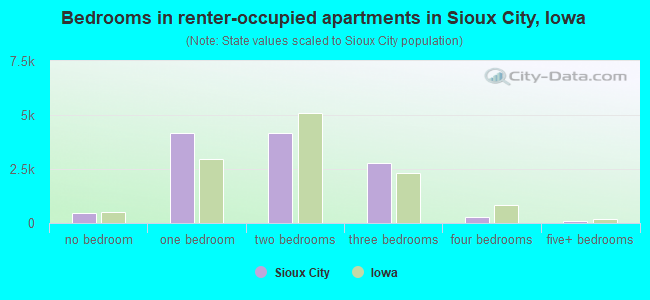 Bedrooms in renter-occupied apartments in Sioux City, Iowa