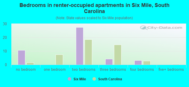 Bedrooms in renter-occupied apartments in Six Mile, South Carolina