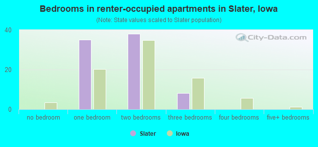 Bedrooms in renter-occupied apartments in Slater, Iowa