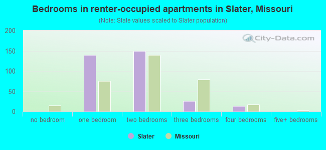 Bedrooms in renter-occupied apartments in Slater, Missouri