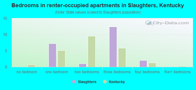 Bedrooms in renter-occupied apartments in Slaughters, Kentucky