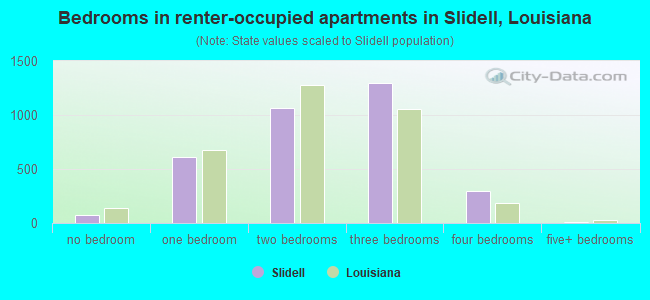 Bedrooms in renter-occupied apartments in Slidell, Louisiana