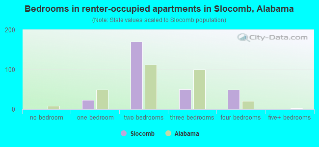 Bedrooms in renter-occupied apartments in Slocomb, Alabama