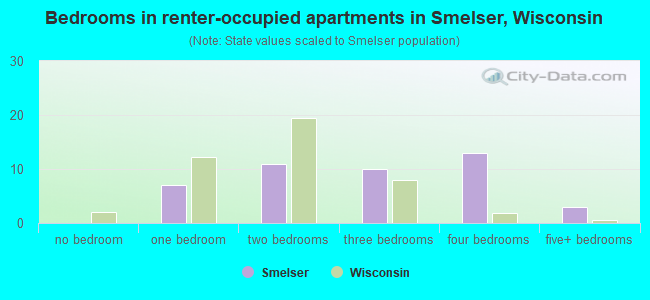 Bedrooms in renter-occupied apartments in Smelser, Wisconsin