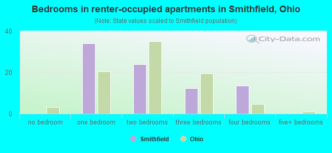Bedrooms in renter-occupied apartments in Smithfield, Ohio