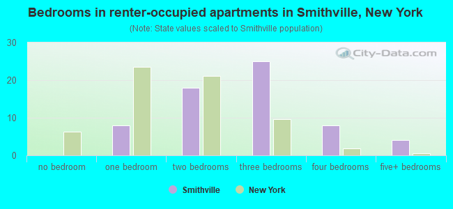 Bedrooms in renter-occupied apartments in Smithville, New York