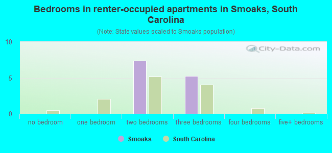 Bedrooms in renter-occupied apartments in Smoaks, South Carolina