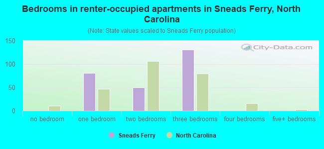 Bedrooms in renter-occupied apartments in Sneads Ferry, North Carolina