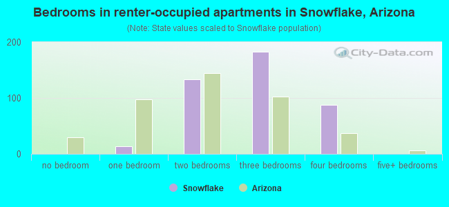 Bedrooms in renter-occupied apartments in Snowflake, Arizona