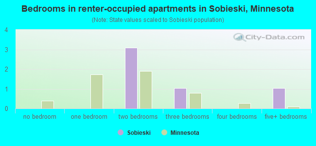 Bedrooms in renter-occupied apartments in Sobieski, Minnesota
