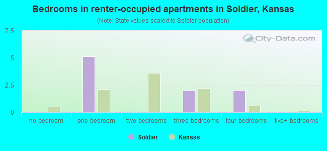 Bedrooms in renter-occupied apartments in Soldier, Kansas