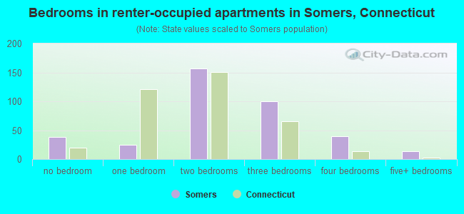 Bedrooms in renter-occupied apartments in Somers, Connecticut